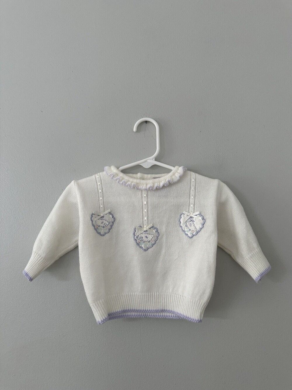 Vintage80s Small Steps White Knitted Heart Lamb Sweater 3-6 Months